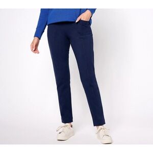 Denim & Co. Duo Stretch Tall Any Day Slim Straight Pant Navys Tall M   #23"